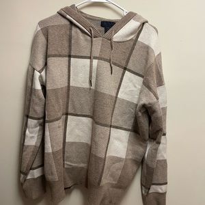 hood brown plaid knit sweater